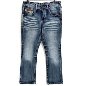 Platini Bootcut Jeans Mens 32x30 Western Blue Whiskered Embroidered Thick Stitch